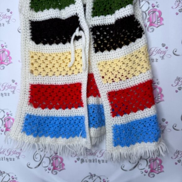 Vest cardigan knit handmade striped crochet ribbon π bow tie up warm cozy cute - Picture 13 of 14